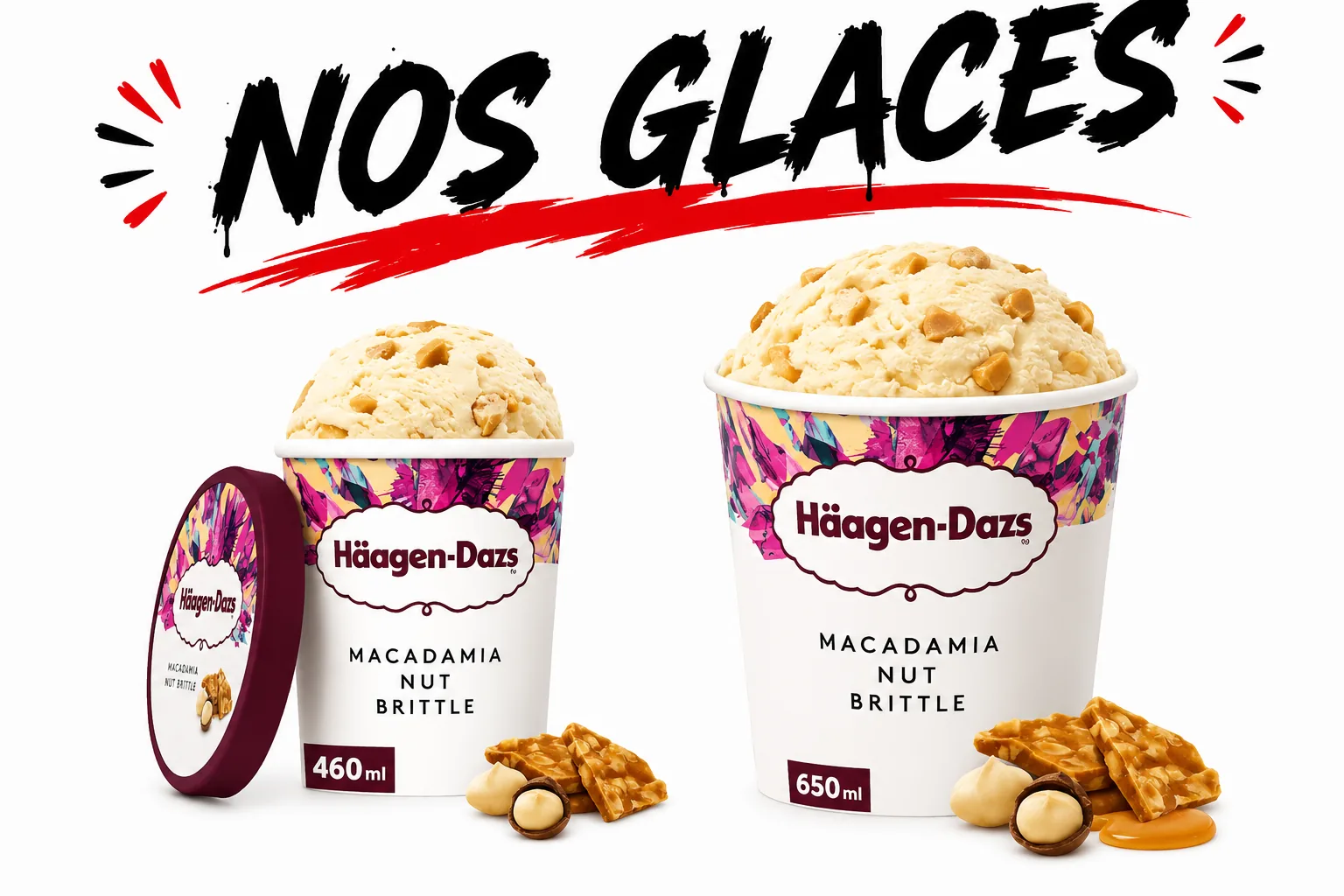 Nos glaces Häagen-Dazs : Macadamia Nut Brittle 95ml et 495ml