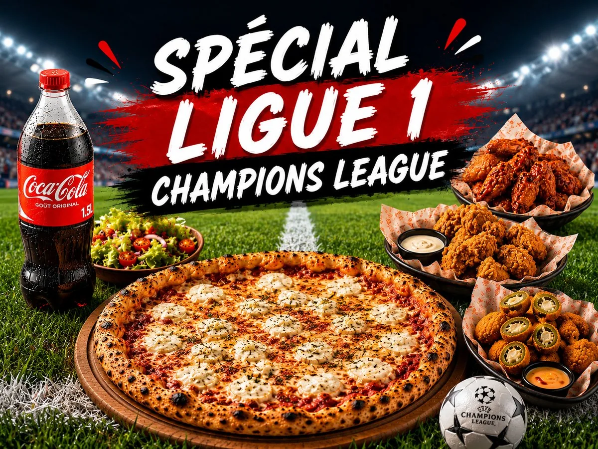 Spécial Ligue 1 / Champions League : pizza, wings, tenders, frites de jalapeños et boisson